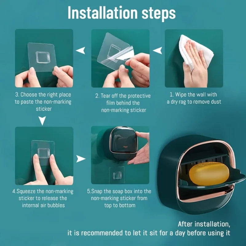 Dark Green | Self-Adhesive Wall-Mounted Luxury Soap Holder with Lid and Drainage Tray - NextGenzVolt