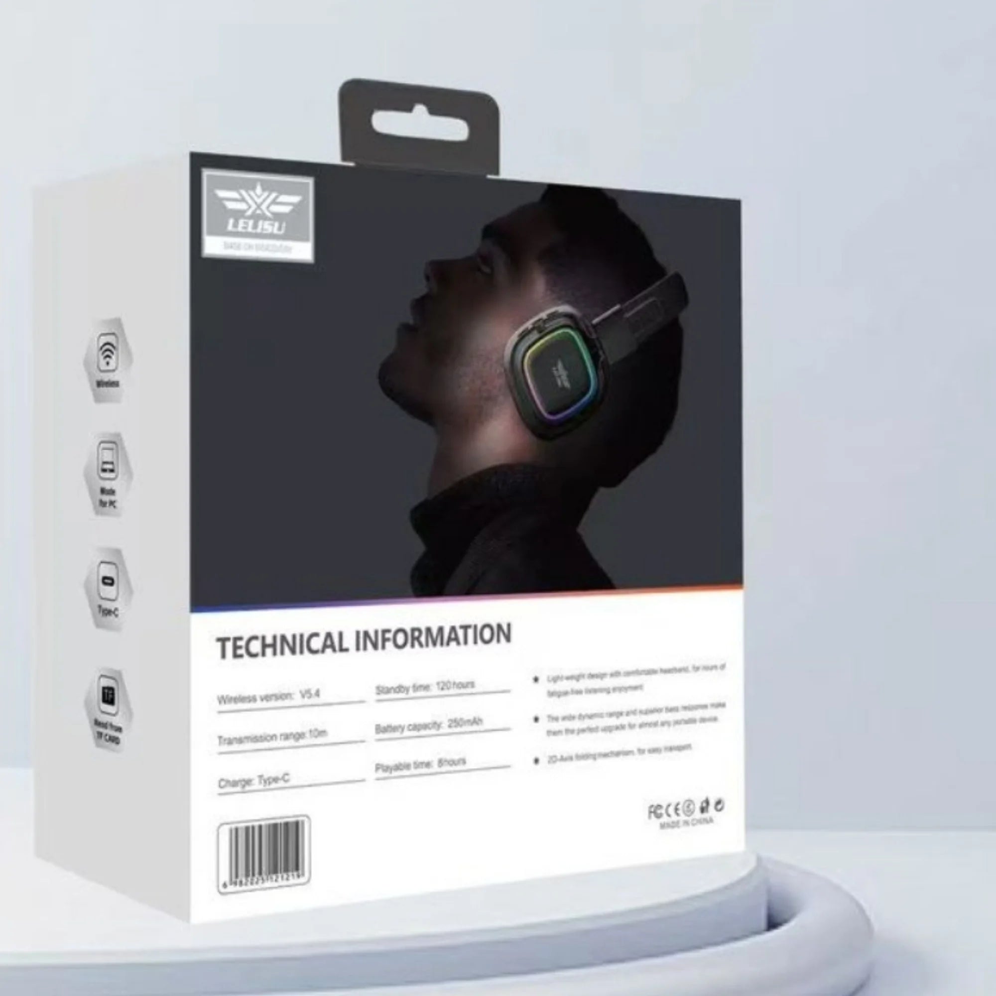 Lelisu LS-258 Wireless Stereo Headphones | Bluetooth 5.4 Over-Ear Headset with Type-C Charging & LED Lights - NextGenzVolt