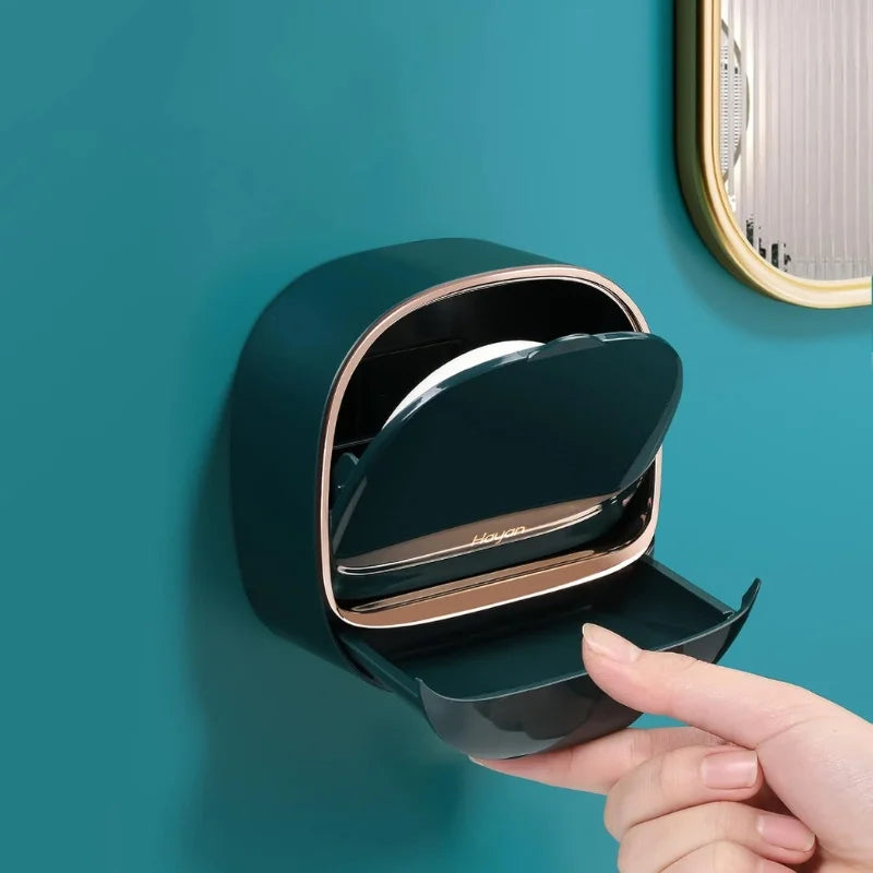 Dark Green | Self-Adhesive Wall-Mounted Luxury Soap Holder with Lid and Drainage Tray - NextGenzVolt