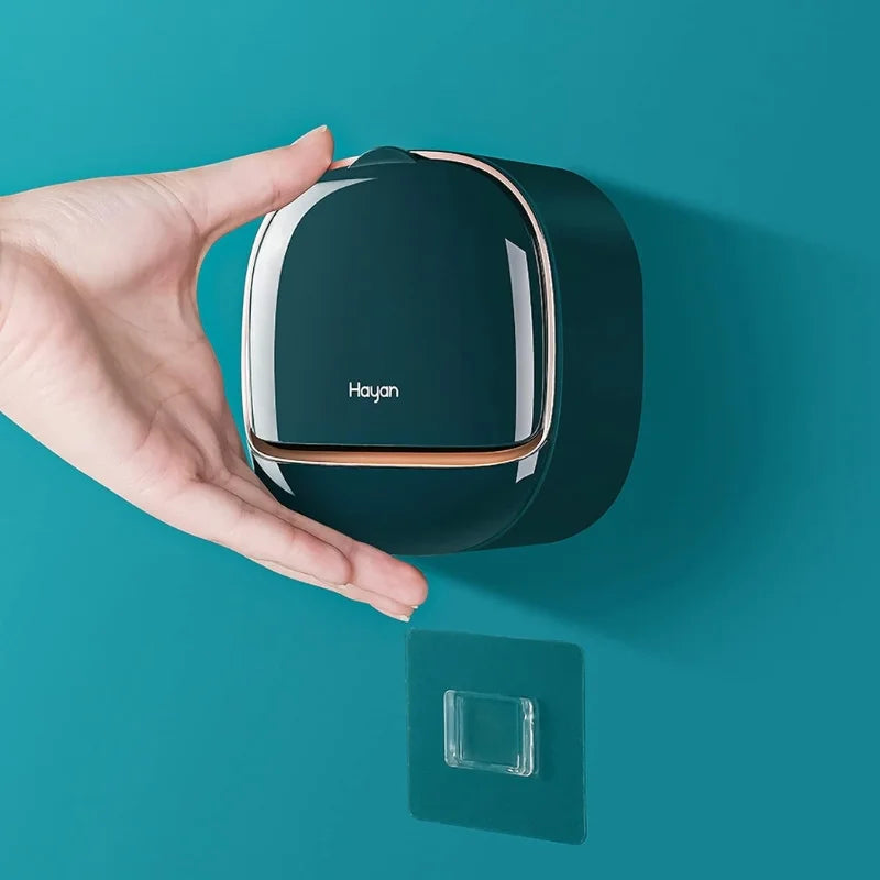 Dark Green | Self-Adhesive Wall-Mounted Luxury Soap Holder with Lid and Drainage Tray - NextGenzVolt