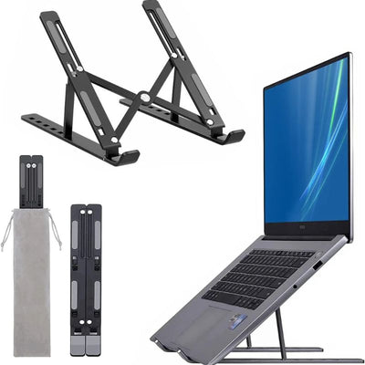 Premium Aluminum Foldable Laptop Stand | Sturdy, Adjustable, Portable | Silver & Black - NextGenzVolt