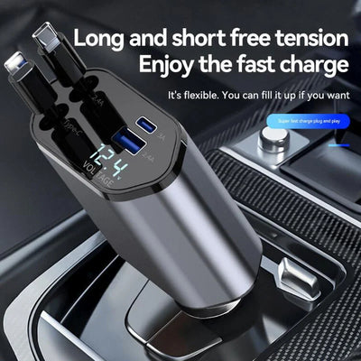 4-in-1 Retractable Car Charger | Dual USB & USB-C PD Fast Charging, 100W - NextGenzVolt