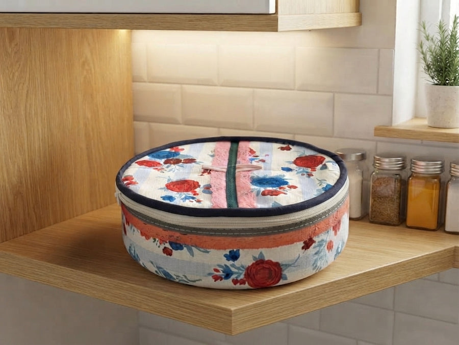 Floral Fabric Roti Box – Insulated Nan Keeper with Zipper Closure
