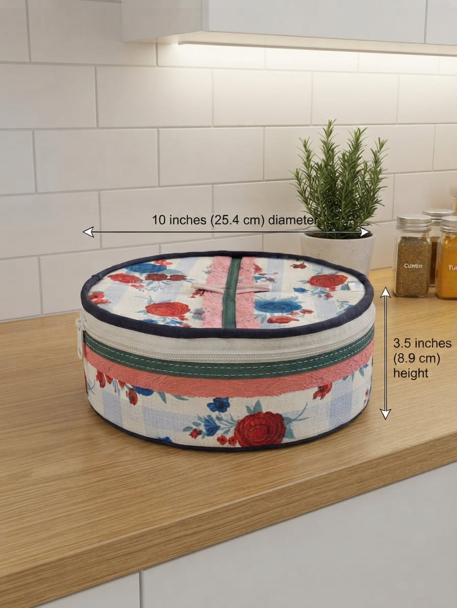 Floral Fabric Roti Box – Insulated Nan Keeper with Zipper Closure