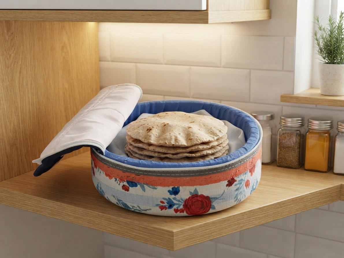 Floral Fabric Roti Box – Insulated Nan Keeper with Zipper Closure
