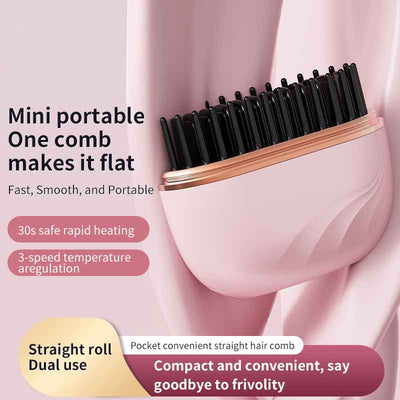 Mini Hair Straightener Comb, 2 in 1 Wireless