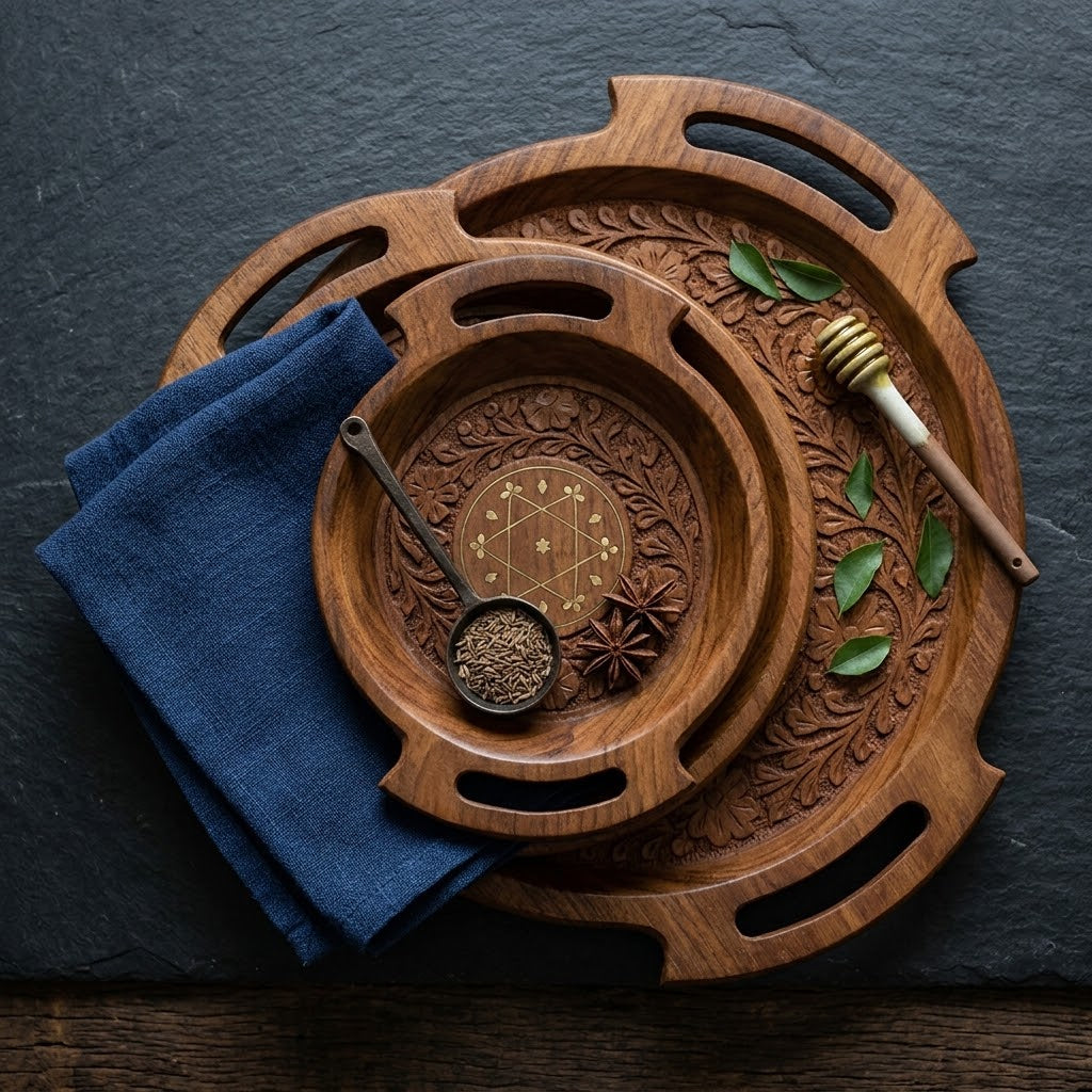 Wooden Carving Plate Bring rustic. Set of 3.