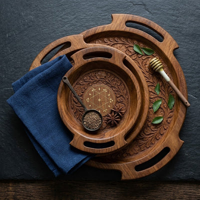 Wooden Carving Plate Bring rustic. Set of 3.