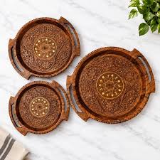 Wooden Carving Plate Bring rustic. Set of 3.