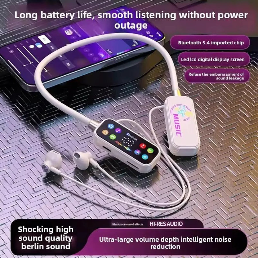 Wireless Neckband Earphones With LED Display Portable Audio Headset