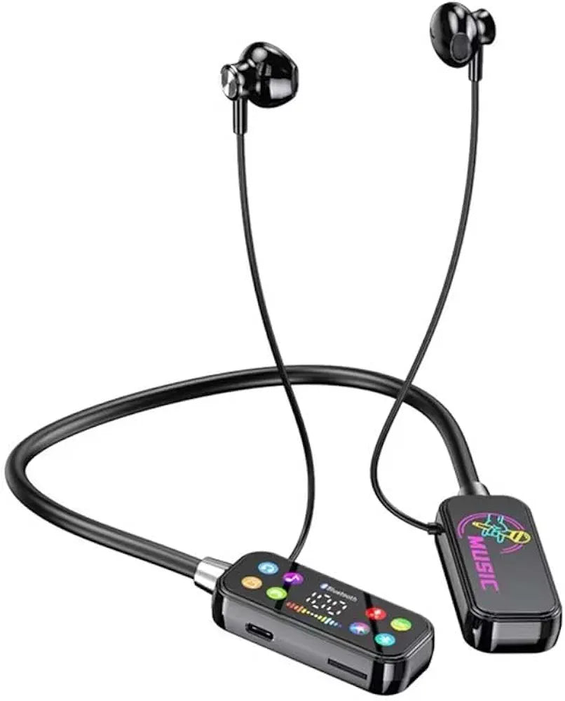 Wireless Neckband Earphones With LED Display Portable Audio Headset