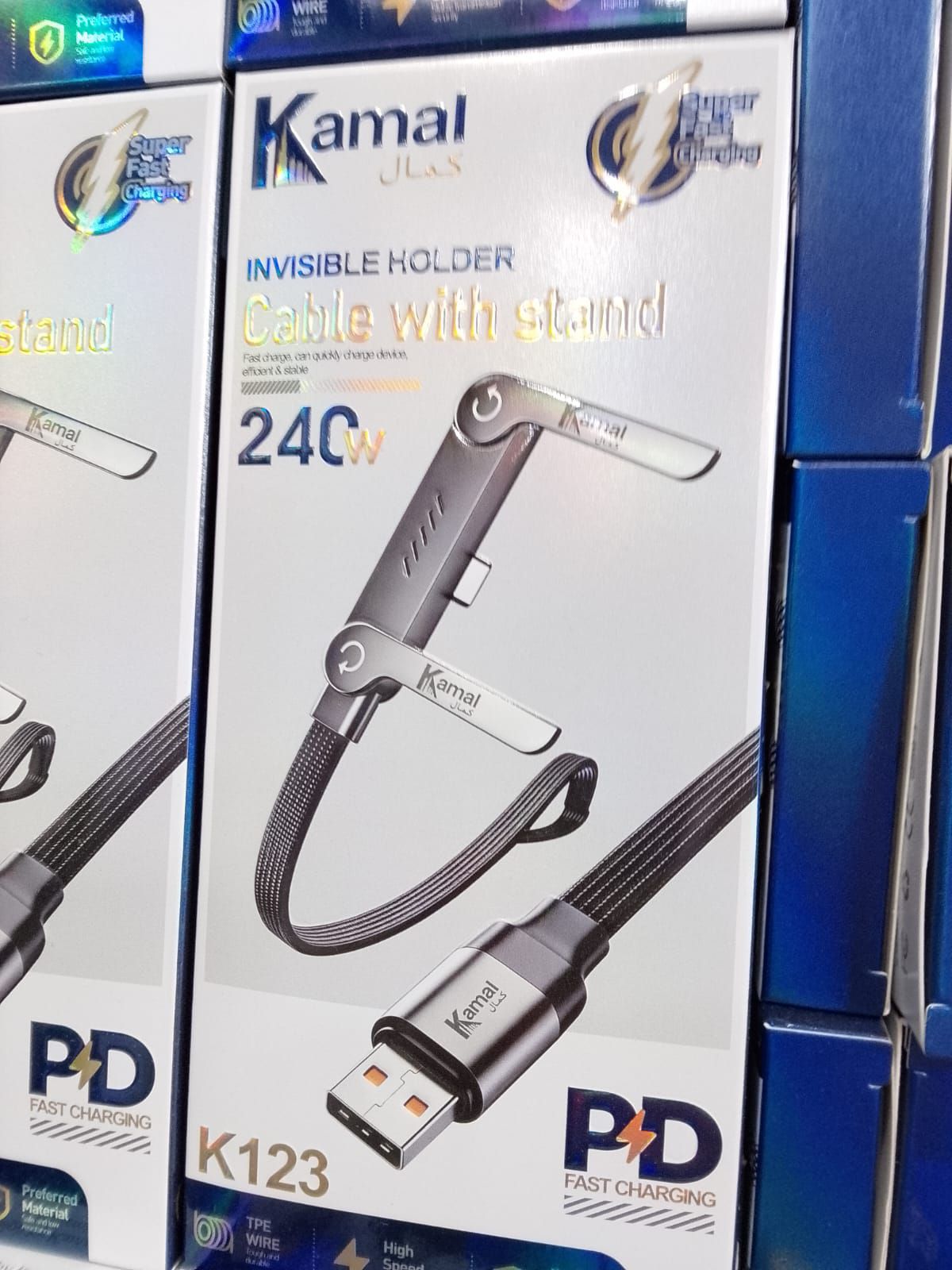 240W Fast Charging & Data Cable with Integrated Phone Stand