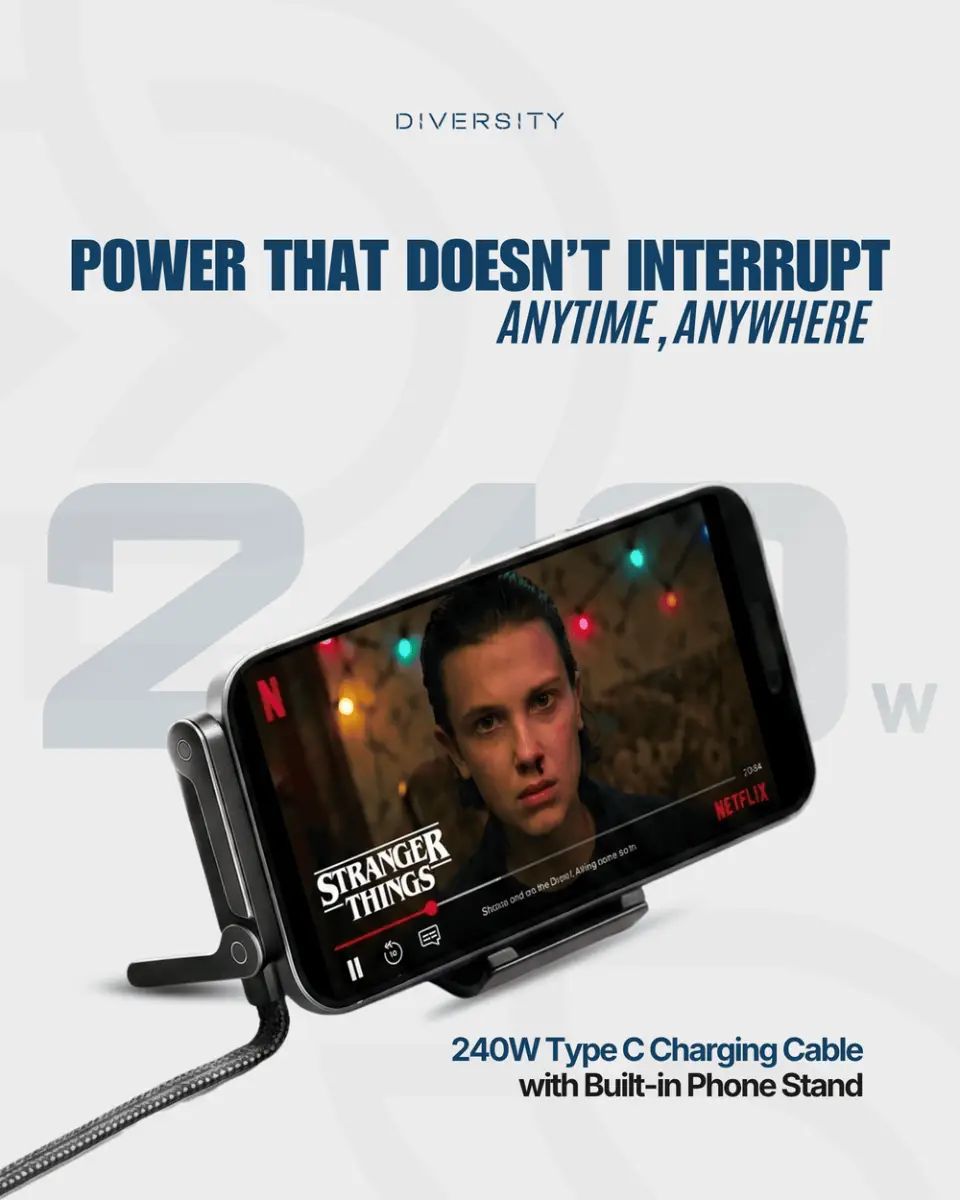 240W Fast Charging & Data Cable with Integrated Phone Stand