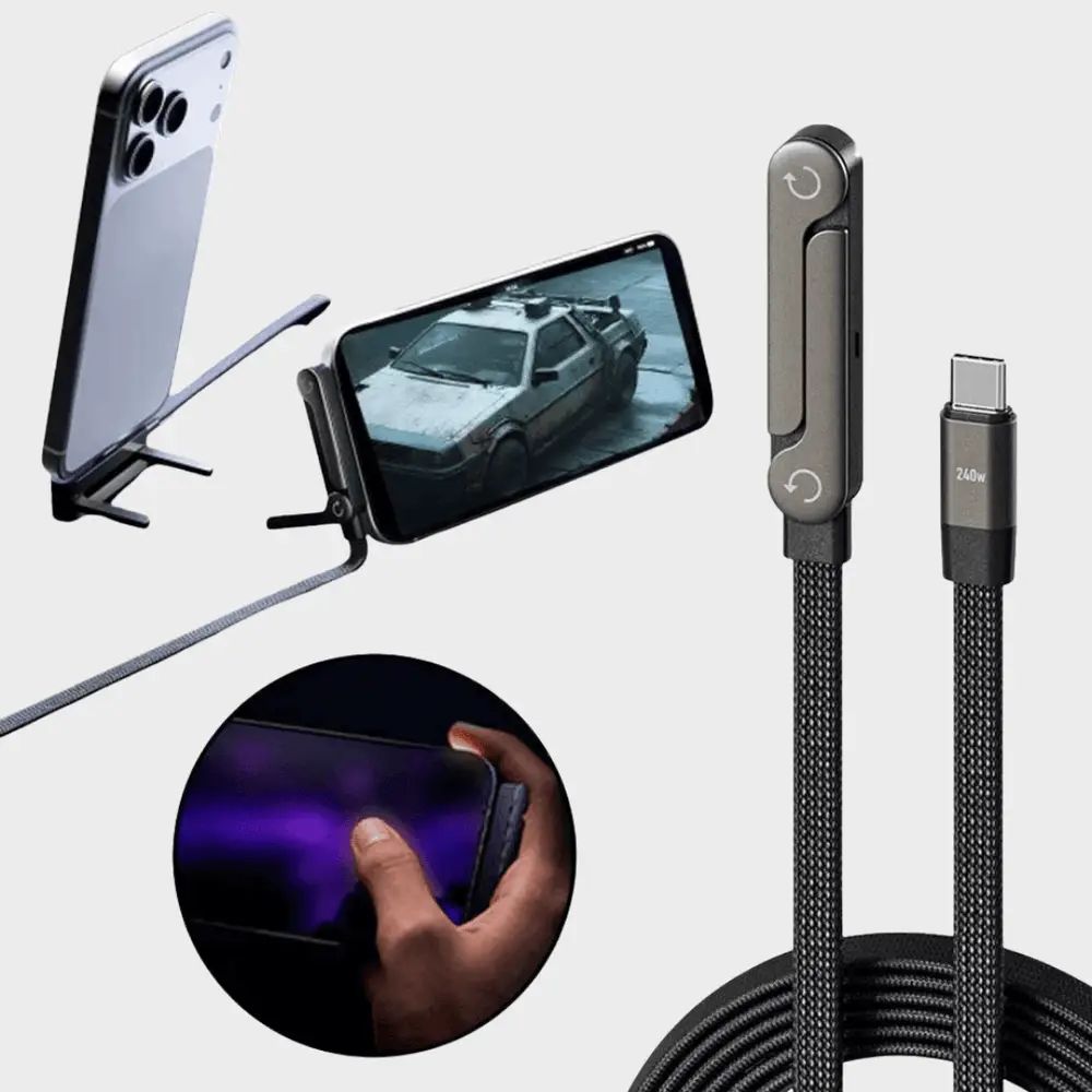 240W Fast Charging & Data Cable with Integrated Phone Stand