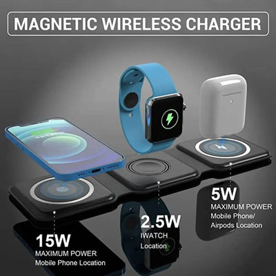 3-in-1 Foldable Magnetic Wireless Charger 15W Charging Station for iPhone Apple Watch and AirPods - NextGenzVolt