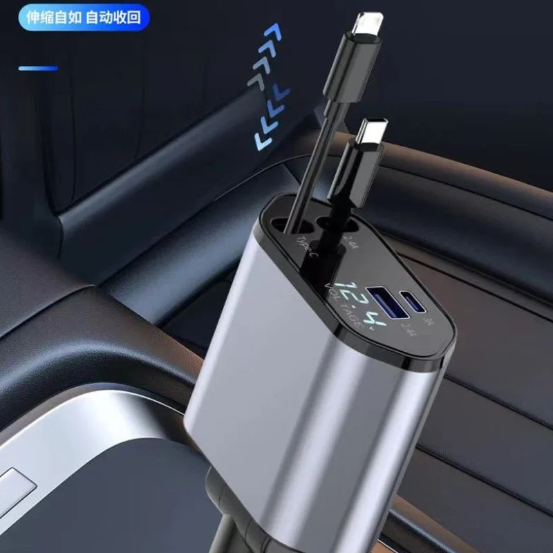 4-in-1 Retractable Car Charger | Dual USB & USB-C PD Fast Charging, 100W - NextGenzVolt