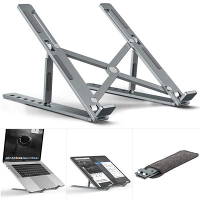 Premium Aluminum Foldable Laptop Stand | Sturdy, Adjustable, Portable | Silver & Black - NextGenzVolt