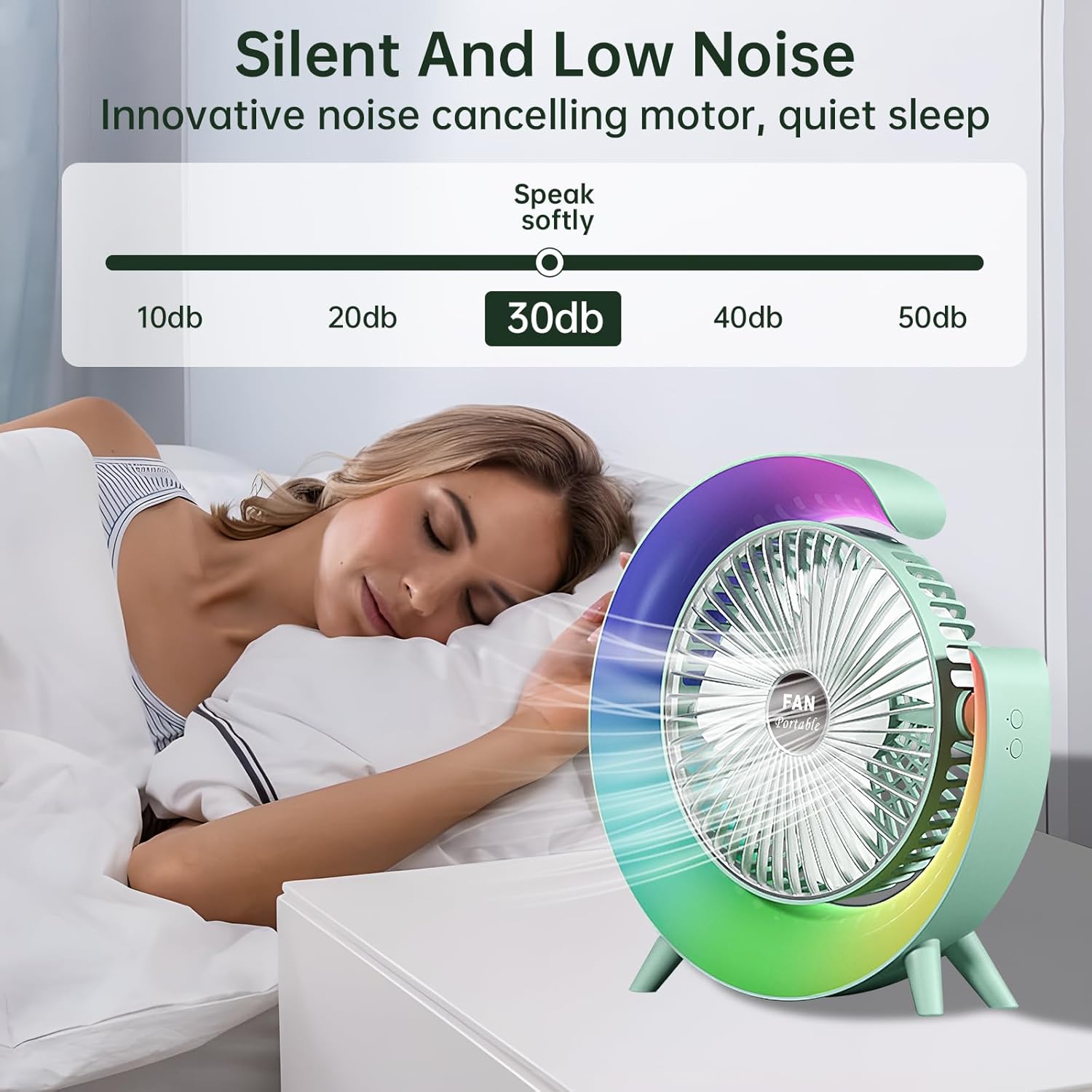 Colorful USB Rechargeable Desktop Fan | Silent Cooling, LED Ambient Light, 3-Speed Rotation - NextGenzVolt