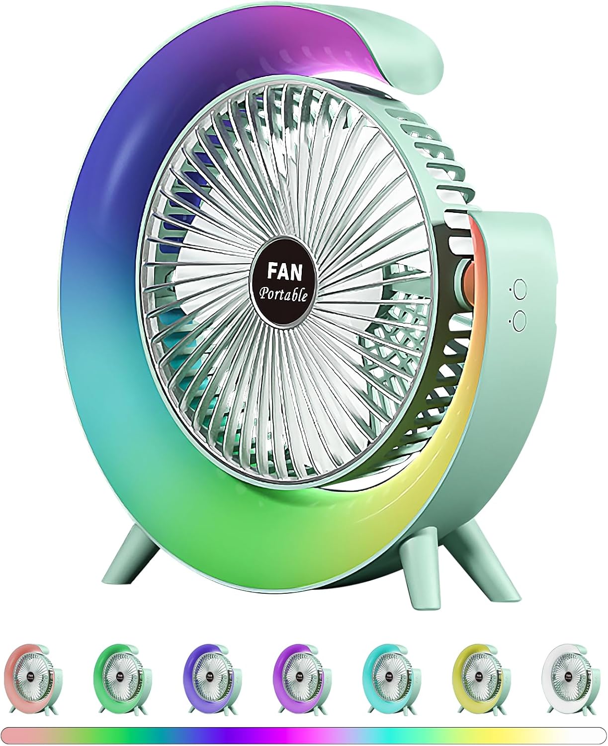 Colorful USB Rechargeable Desktop Fan | Silent Cooling, LED Ambient Light, 3-Speed Rotation - NextGenzVolt