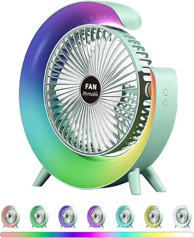 Colorful USB Rechargeable Desktop Fan | Silent Cooling, LED Ambient Light, 3-Speed Rotation - NextGenzVolt