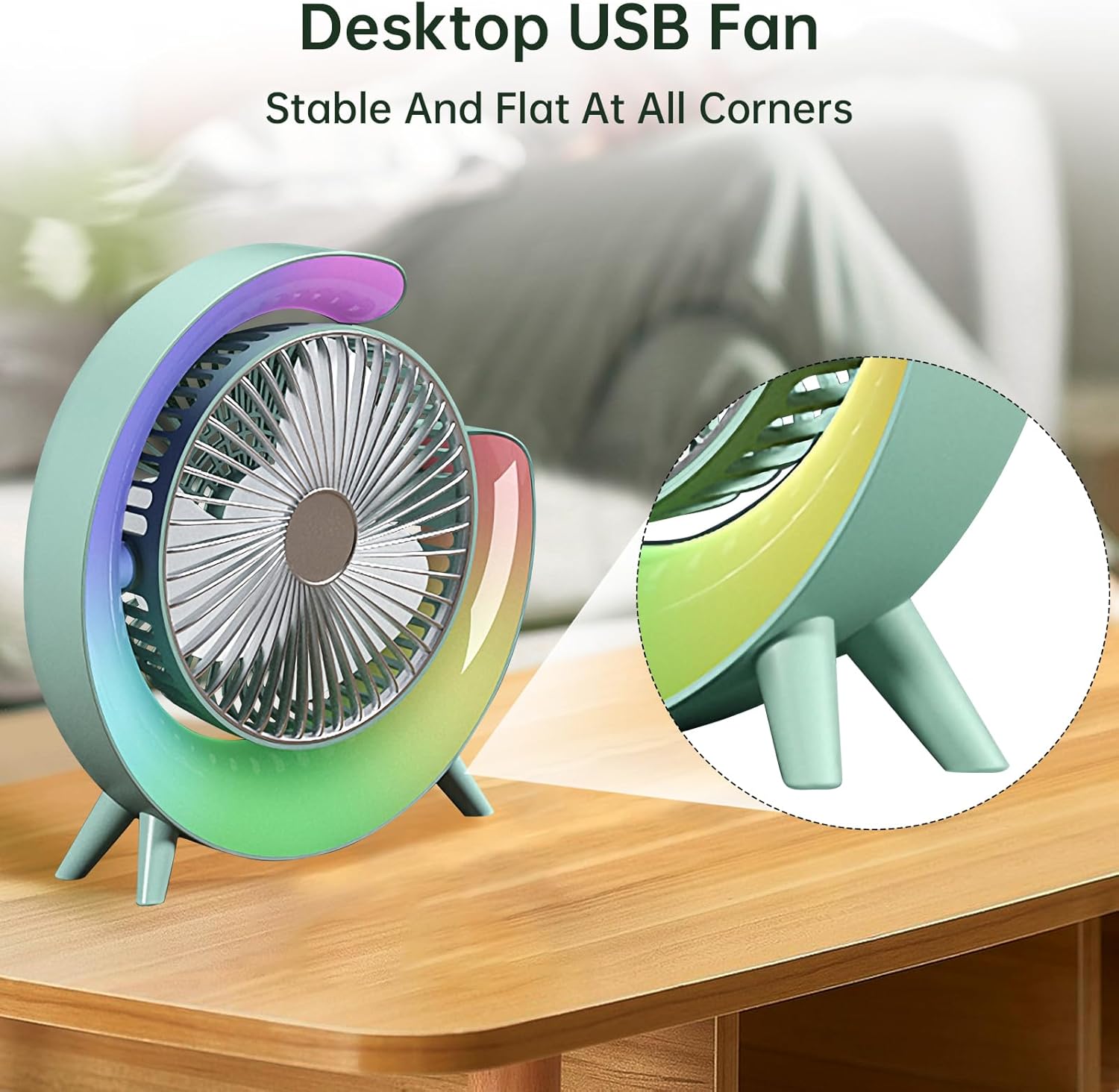 Colorful USB Rechargeable Desktop Fan | Silent Cooling, LED Ambient Light, 3-Speed Rotation - NextGenzVolt