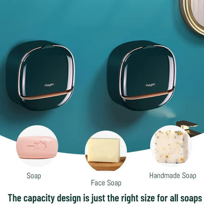 Dark Green | Self-Adhesive Wall-Mounted Luxury Soap Holder with Lid and Drainage Tray - NextGenzVolt
