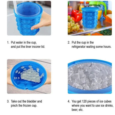 Silicone Ice Genie Cube Maker | 2-in-1 Ice Bucket Mold | Portable Soft Silicone Ice Cube Maker for Travel & Outdoor