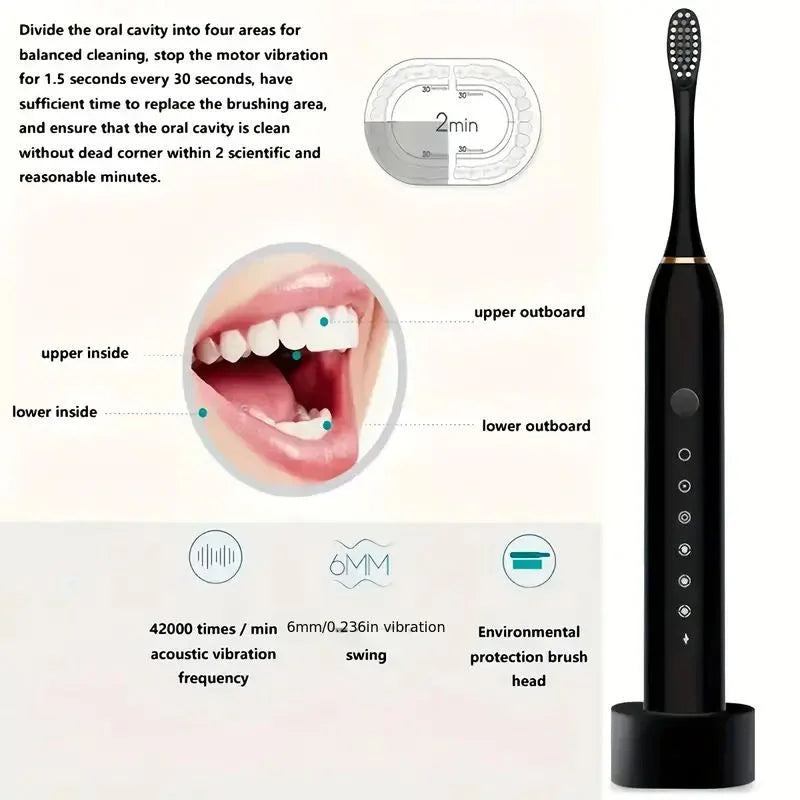 X3 Sonic Electric Toothbrush Rechargeable | USB Fast Charging Toothbrush with 3 Modes Deep Cleaning Whitening & Gum Care
