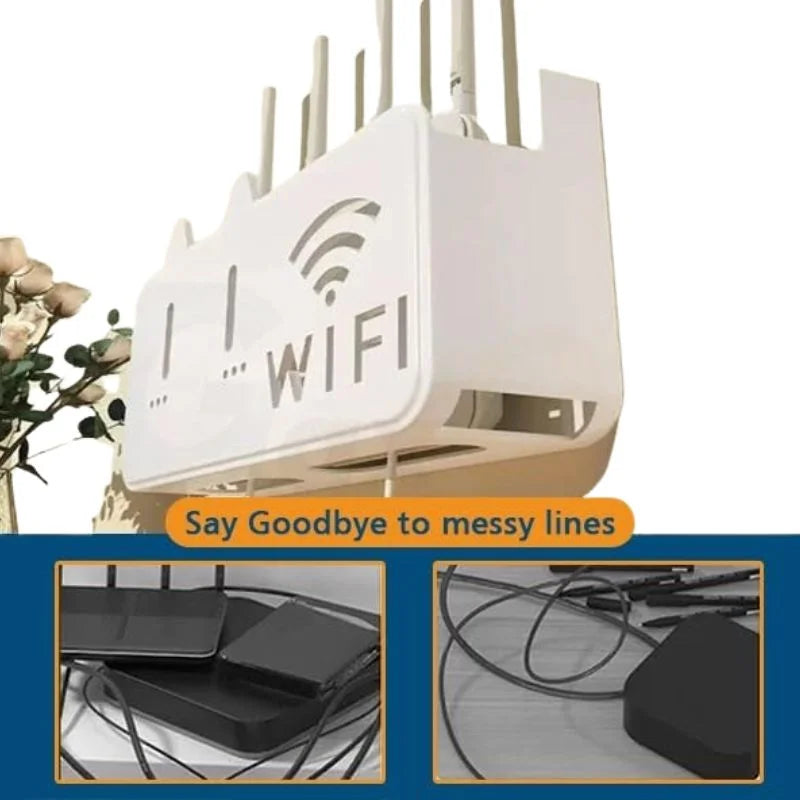 White WiFi Router Storage Box & Wall Mount Shelf Universal Cable Organizer | Space-Saving Holder for Modem, Set-Top Box & Smart Devices | Home & Office Use - NextGenzVolt