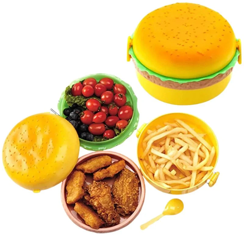 Hamburger Shaped Kids Lunch Box | Portable Multi-Layer Food Container for School & Travel - NextGenzVolt