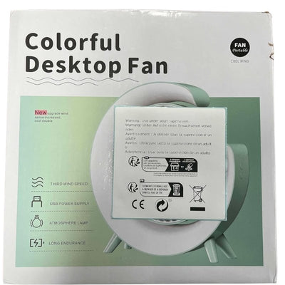 Colorful USB Rechargeable Desktop Fan | Silent Cooling, LED Ambient Light, 3-Speed Rotation - NextGenzVolt