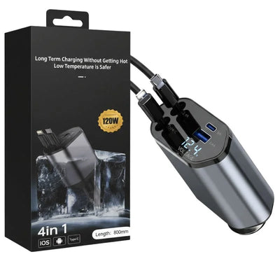 4-in-1 Retractable Car Charger | Dual USB & USB-C PD Fast Charging, 100W - NextGenzVolt