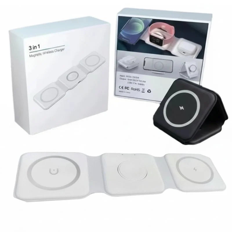 3-in-1 Foldable Magnetic Wireless Charger 15W Charging Station for iPhone Apple Watch and AirPods - NextGenzVolt