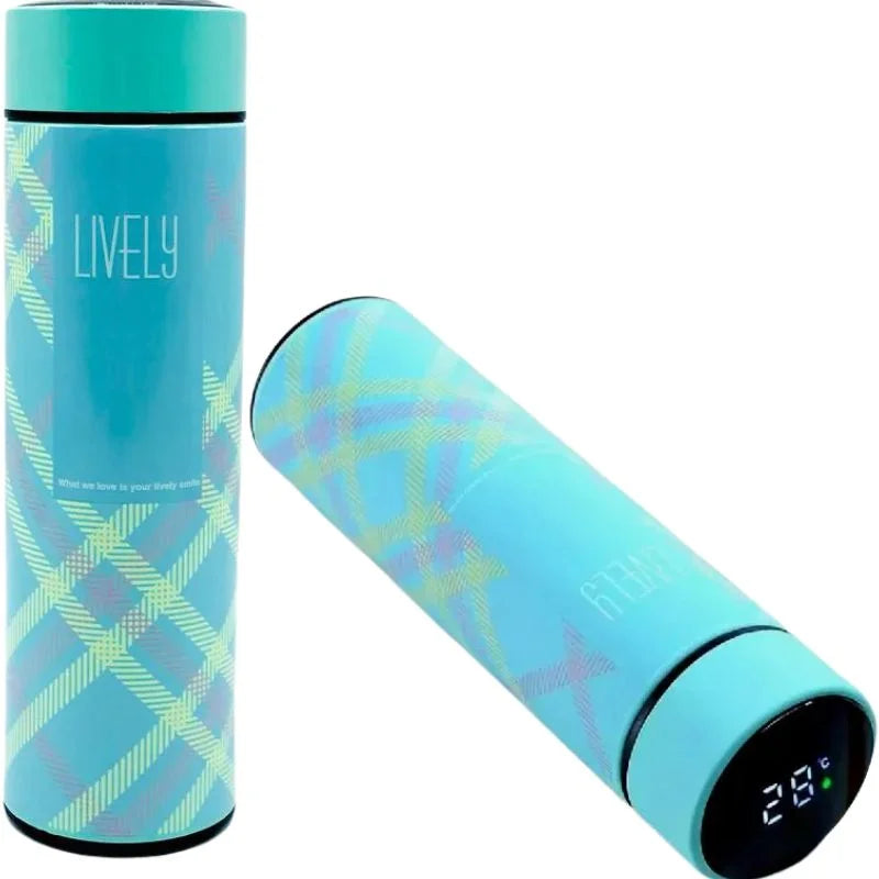 LED Temperature Display Water Bottle | Checkered Design | Smart Stainless Steel Vacuum 500ml Flask | Random Color - NextGenzVolt