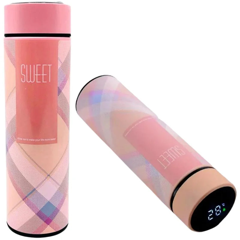 LED Temperature Display Water Bottle | Checkered Design | Smart Stainless Steel Vacuum 500ml Flask | Random Color - NextGenzVolt