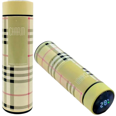 LED Temperature Display Water Bottle | Checkered Design | Smart Stainless Steel Vacuum 500ml Flask | Random Color - NextGenzVolt