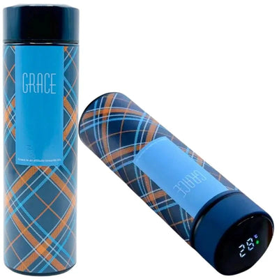 LED Temperature Display Water Bottle | Checkered Design | Smart Stainless Steel Vacuum 500ml Flask | Random Color - NextGenzVolt