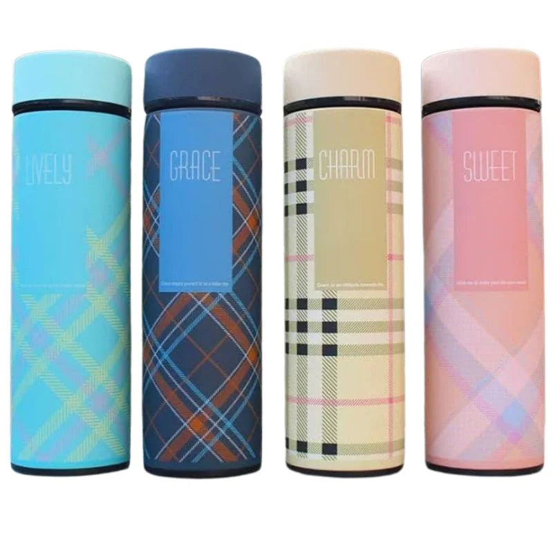 LED Temperature Display Water Bottle | Checkered Design | Smart Stainless Steel Vacuum 500ml Flask | Random Color - NextGenzVolt