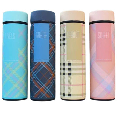 LED Temperature Display Water Bottle | Checkered Design | Smart Stainless Steel Vacuum 500ml Flask | Random Color - NextGenzVolt