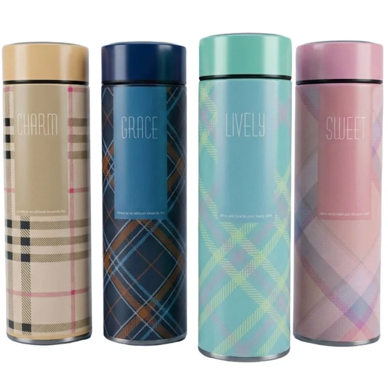 LED Temperature Display Water Bottle | Checkered Design | Smart Stainless Steel Vacuum 500ml Flask | Random Color - NextGenzVolt