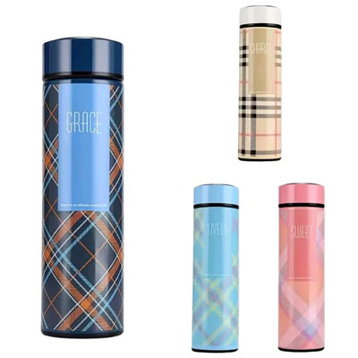 LED Temperature Display Water Bottle | Checkered Design | Smart Stainless Steel Vacuum 500ml Flask | Random Color - NextGenzVolt