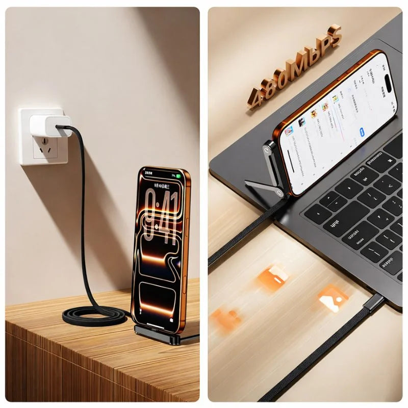 USB-C Fast Charging Cable with Foldable Phone Stand