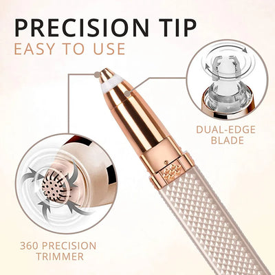2-in-1 Flawless Facial Hair Remover & Eyebrow Trimmer | USB Rechargeable, Painless & Portable | White