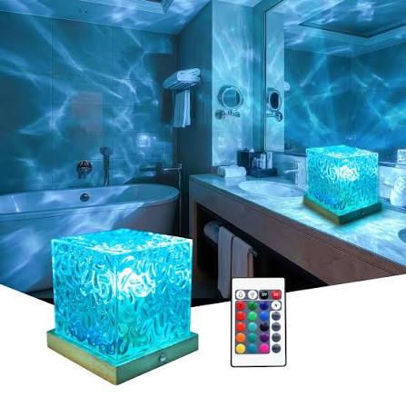 16 Colors Crystal Cube Ambient Light | RGB Water Ripple Lamp Projector with Remote Control | Dynamic Underwater Effect Mood Light for Bedroom, Living Room & Home Decor