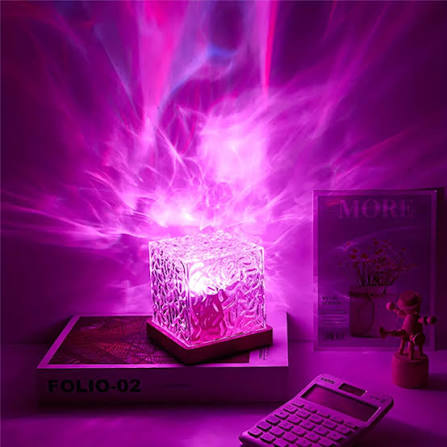 16 Colors Crystal Cube Ambient Light | RGB Water Ripple Lamp Projector with Remote Control | Dynamic Underwater Effect Mood Light for Bedroom, Living Room & Home Decor