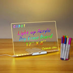 8x8 Inches LED Acrylic Writing Board with USB Light | 7 Colorful Erasable Pens | Message Board with Markers & Stand